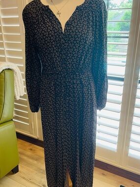 Boden Black Floral Long-Sleeve Midi Dress